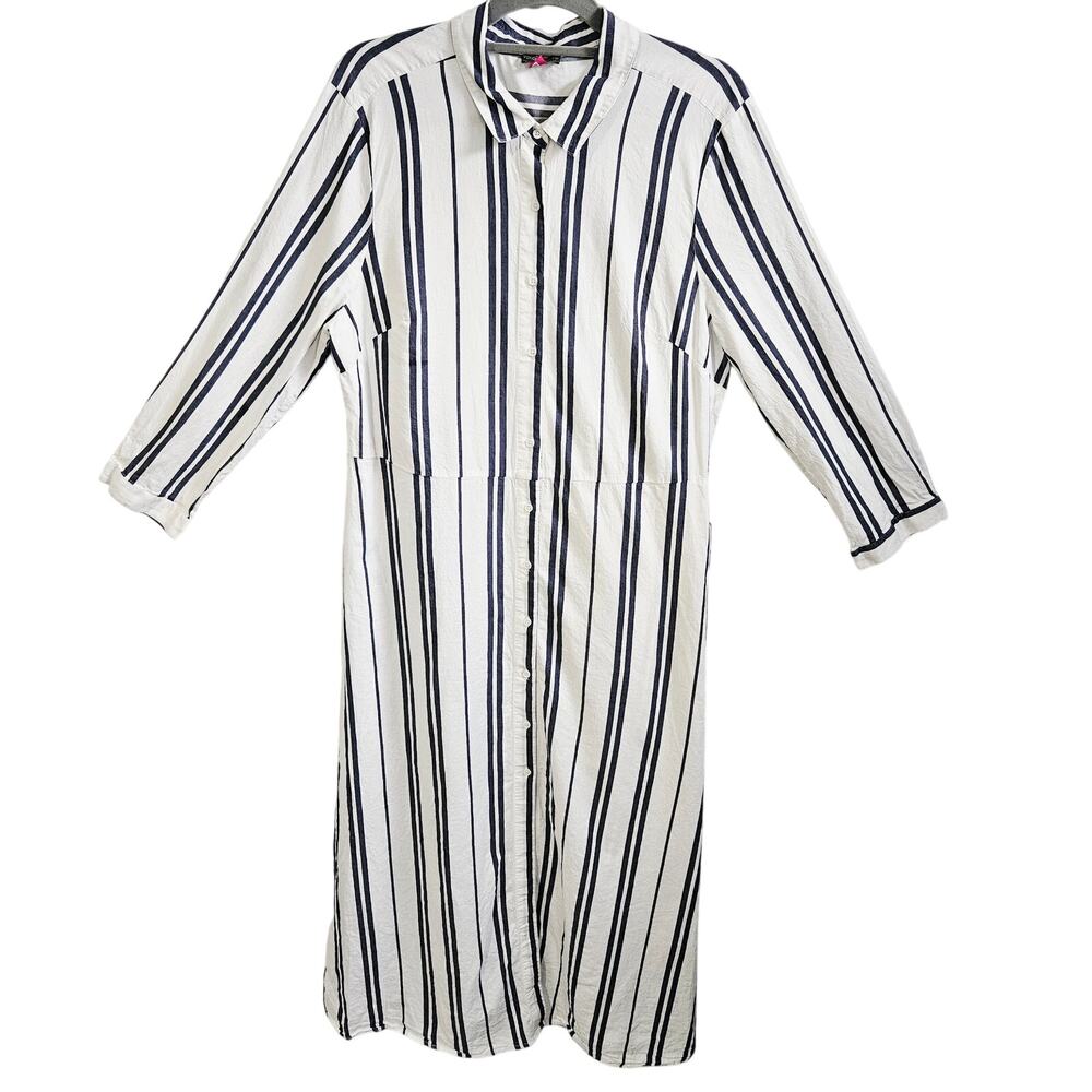 Vince Camuto Button Up Shirt Dress Cream Blue Vertical Stripe Coastal Casual XL